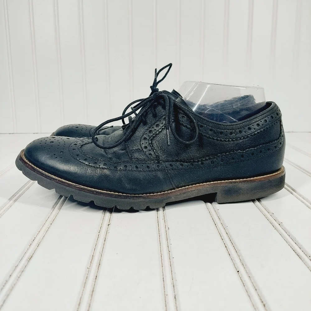Rockport Black Leather Lace Up Wing Tip Oxford Shoes D394